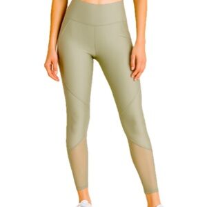 Kimberly High Waist Sage Green Shiny Mesh Yoga Leggings